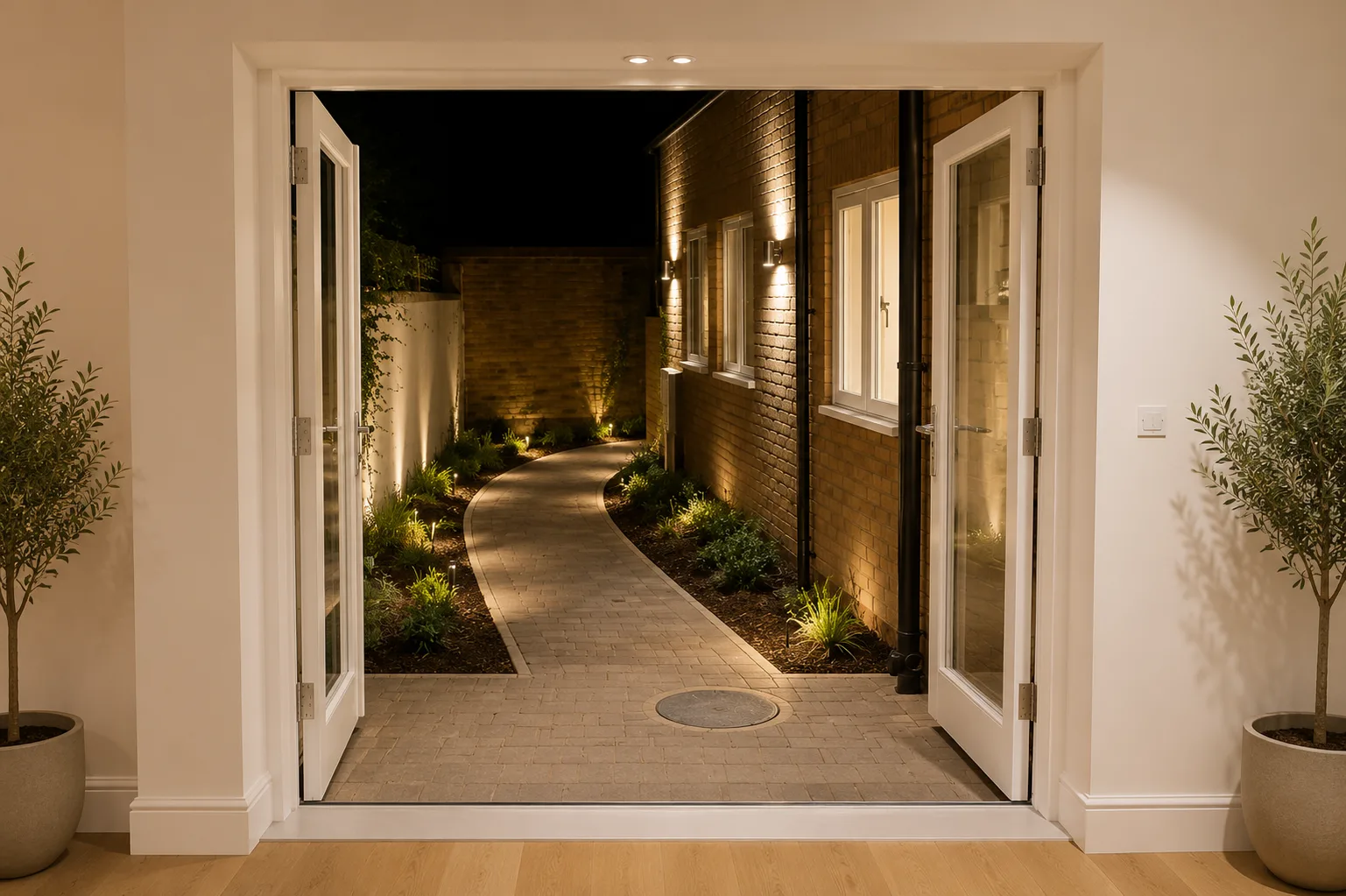 Private courtyard of a completed residential build
